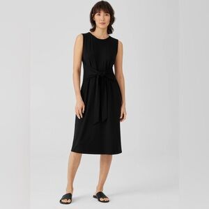 Eileen‎ Fisher Black Stretch Jersey Knit Tie-Front Dress Tencel Sleeveles XL NEW